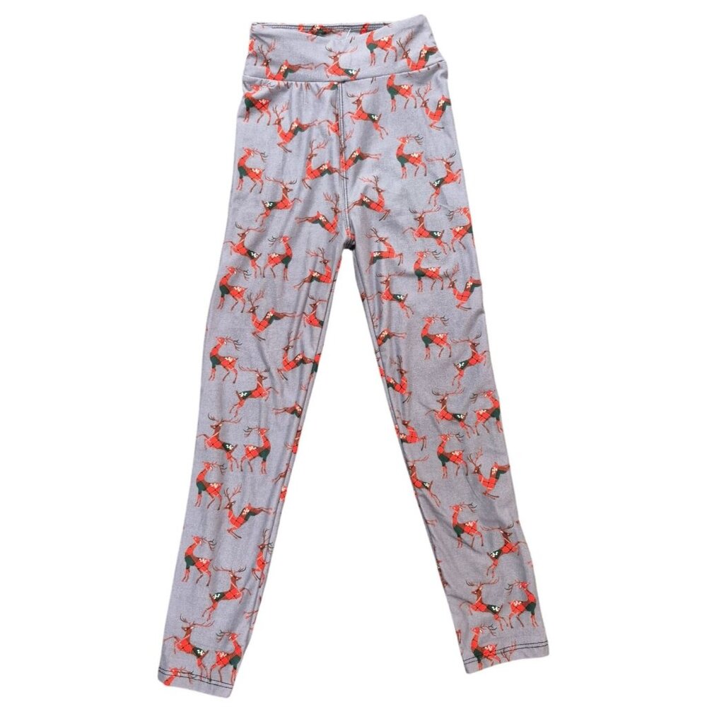 Toddler Reindeer Printed Leggings Size S Gray & Red